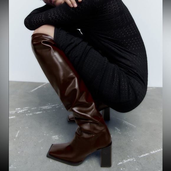 Zara leather boots brown square toe - Picture 5 of 9